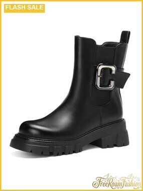 Chelsea Boots Women Ankle Booties Lug Sole Round Toe Motorcycle Combat Boot